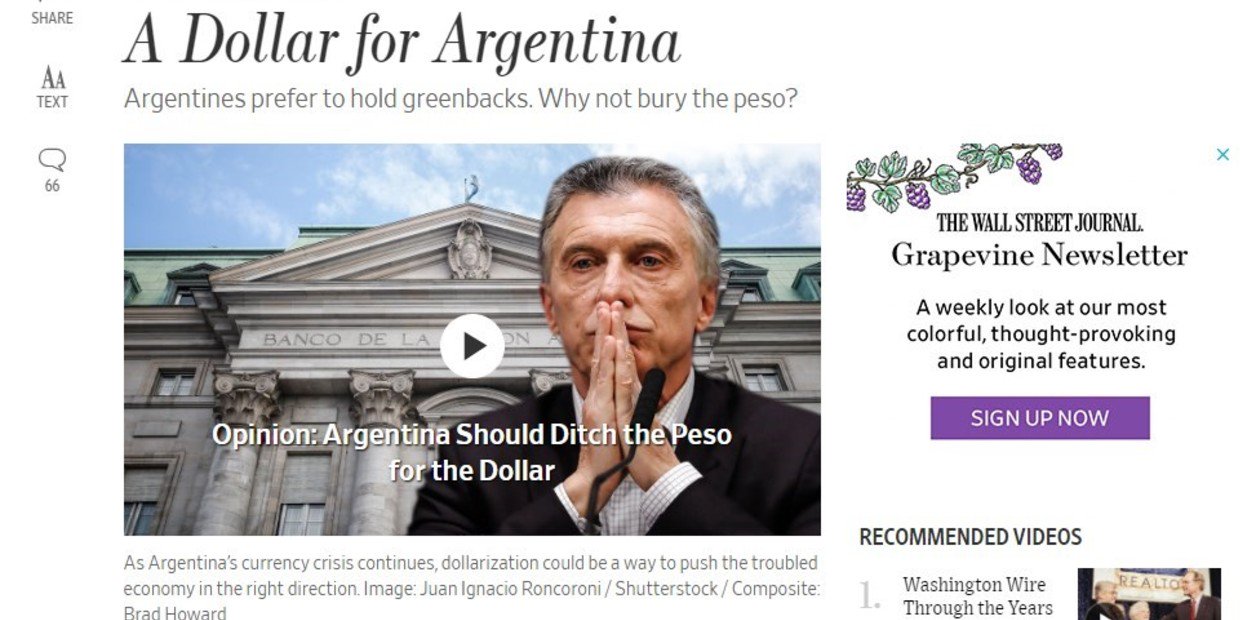En este momento estás viendo The Wall Street Journal propone dolarizar la economía argentina: “Hay que enterrar el peso”